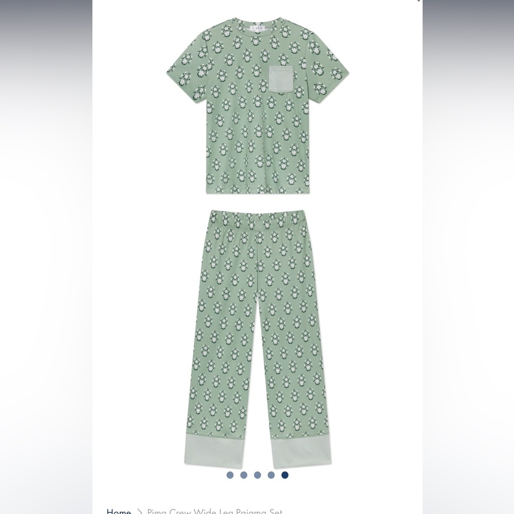 Lake Pajamas Pima Crew Wide Leg Pajama Set in Granite Green Cottage Floral